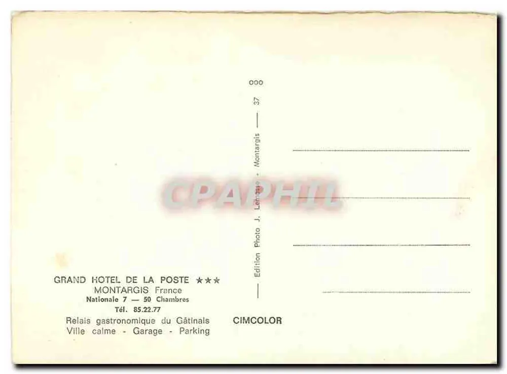 Sala de jantar do Grand Hôtel de la Poste — Montargis — Edição CIMCOLOR - Verso