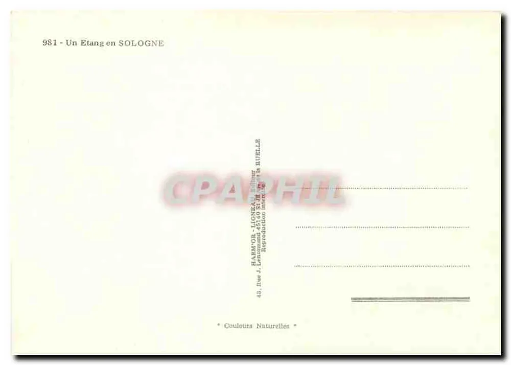 Um Lago na SOLOGNE — 981 — editor HARM'OR-LIGNEAU, Rue J. Lemoussard, 45100 Sainte-Hubert-la-Ruelle - Verso