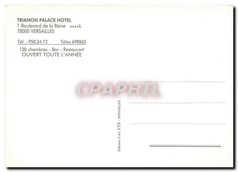 Hôtel Trianon Palace — Versailles — Éditions d'Art LYS - Verso