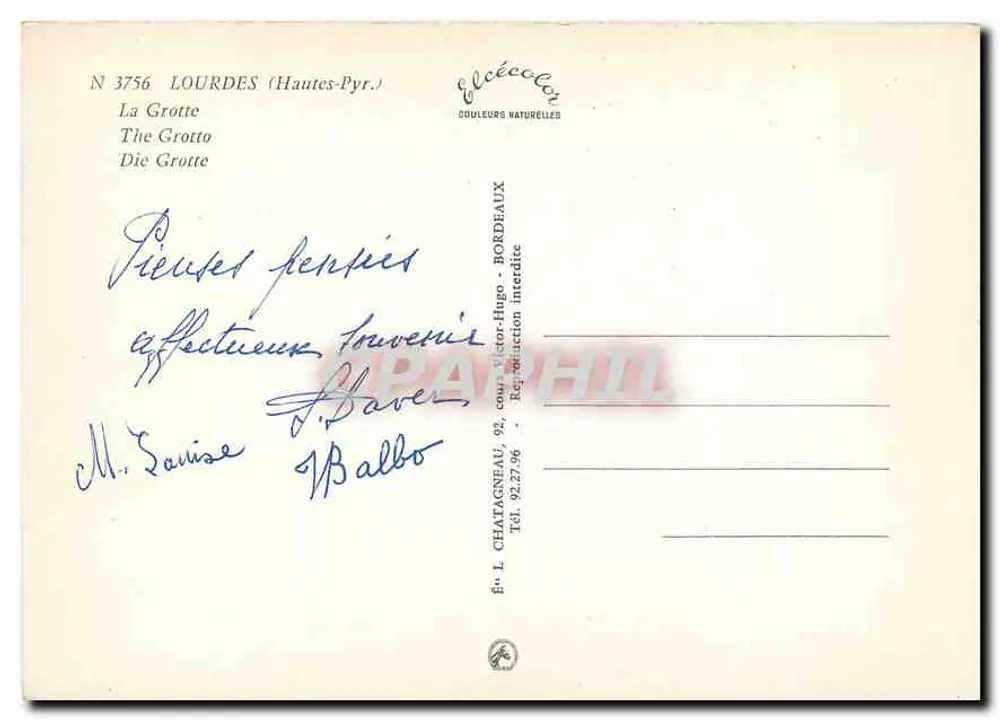 Lourdes — The Grotto — Publisher Elcé, n° 3756 - Back