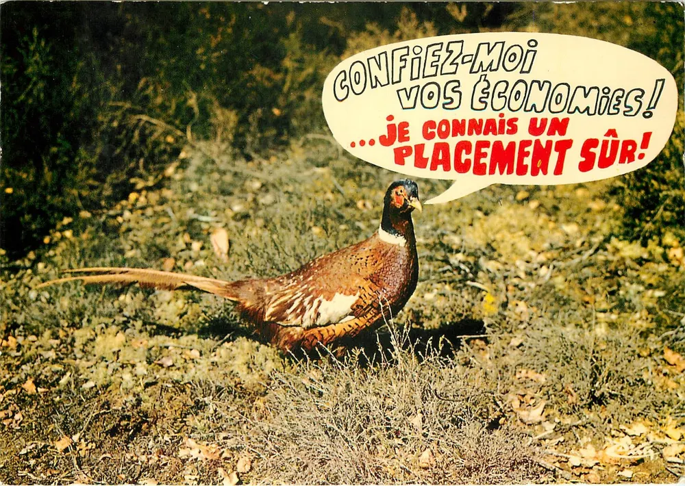 Galo da floresta — publicidade para investimento seguro — J. Combier, n° 47 - Frente