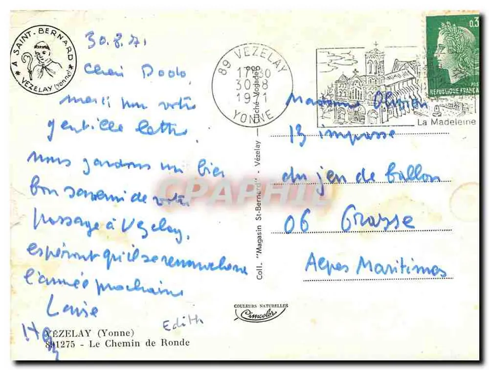 Vézelay — Vista do vilarejo com a basílica — editor 'Magasin St-Bernard' - Verso