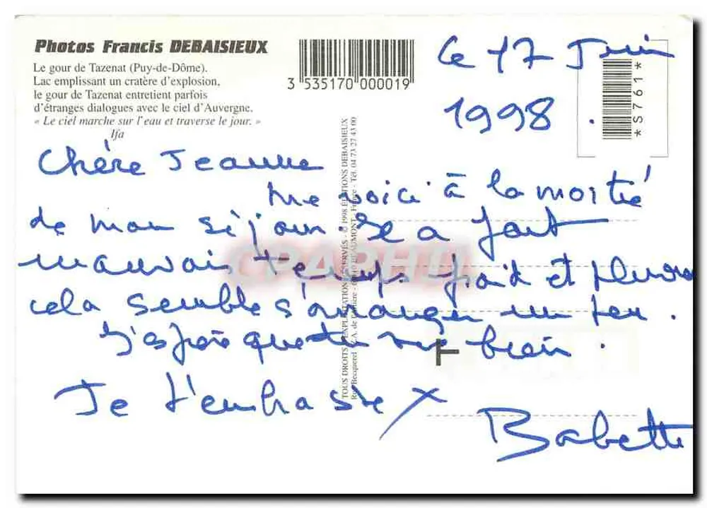 See Tazenat — Explosionskrater — Fotos Francis Debaisieux - Rückseite