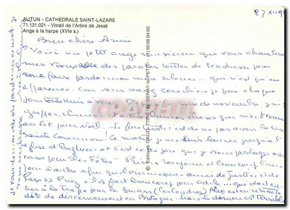 Autun - Kathedrale Saint-Lazare — Glasfenster des Jesse-Baums — Engel mit Harfe (15. Jahrhundert) - Rückseite