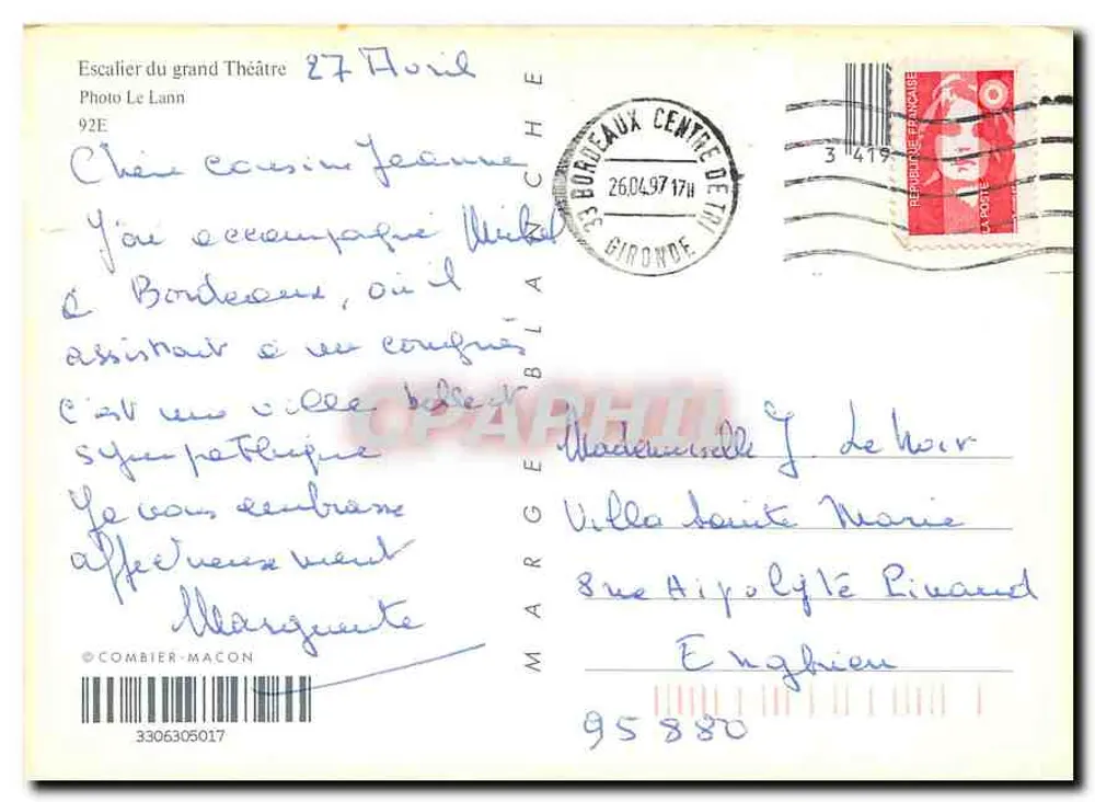 Escada do grande Teatro — Bordeaux — Foto Le Lann, 92E - Verso