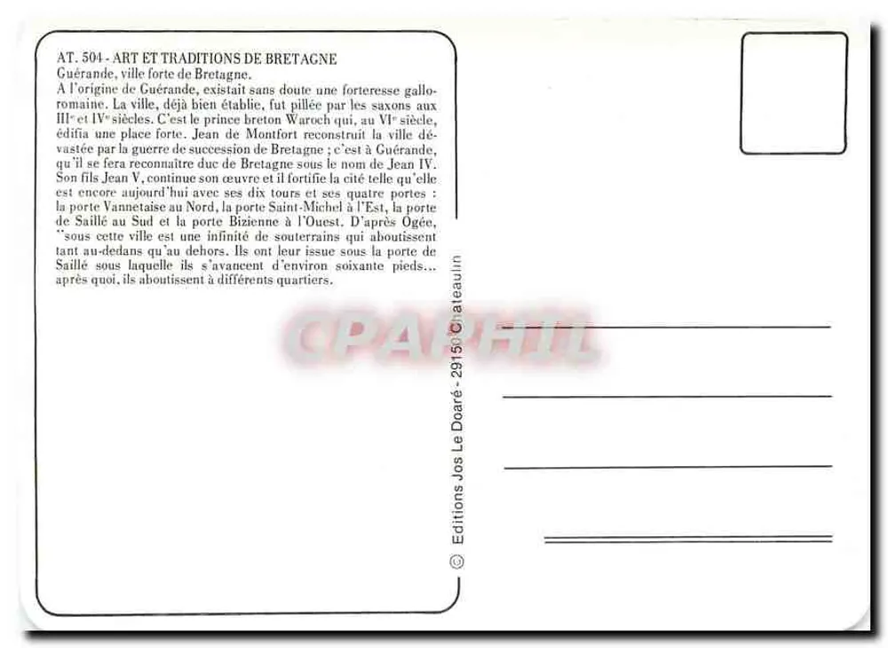 Guérande — Stärkungsort der Bretagne — Éditions Jos Le Doaré, Nr. 504 - Rückseite