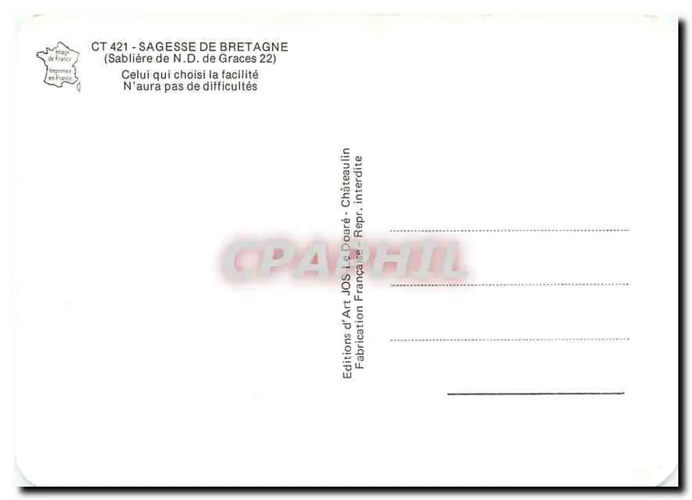 Sagacidade da Bretanha — Provérbio sobre esculturas — Éditions d'Art Jos. Châteaulin - Verso