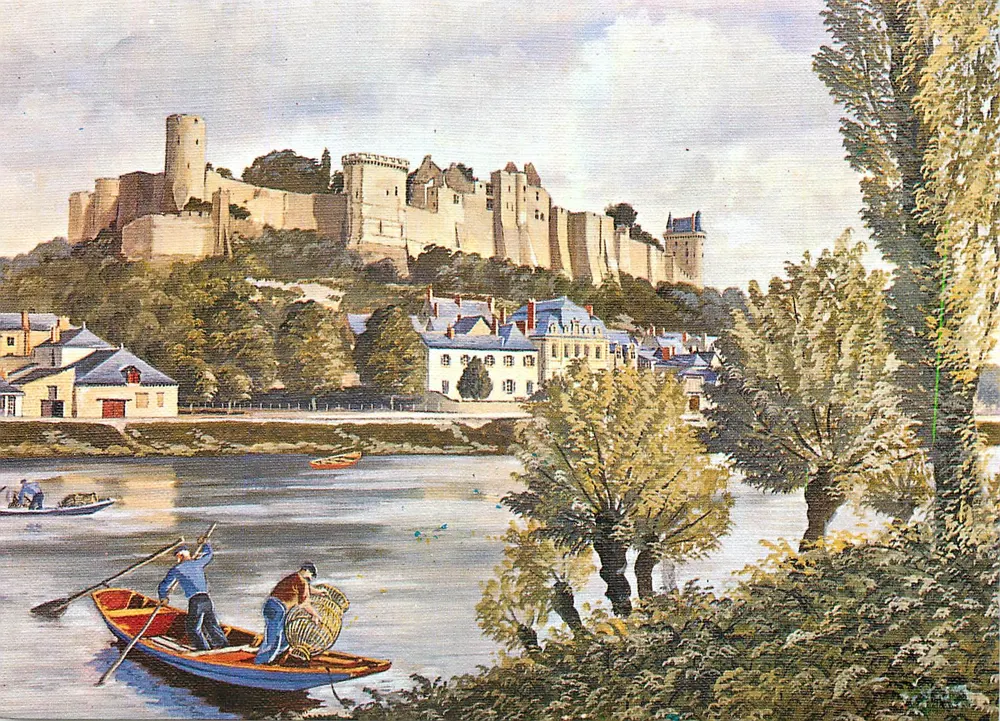 Castelo de Chinon — vista sobre a Loire com pescadores — Artaud Frères, n°1281 - Frente