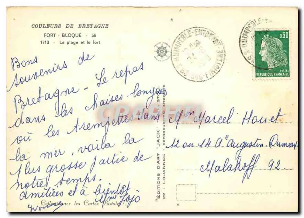 Fort-Bloqué — plage et le fort — Éditions d'Art 'Jack' n° 1713 - Verso