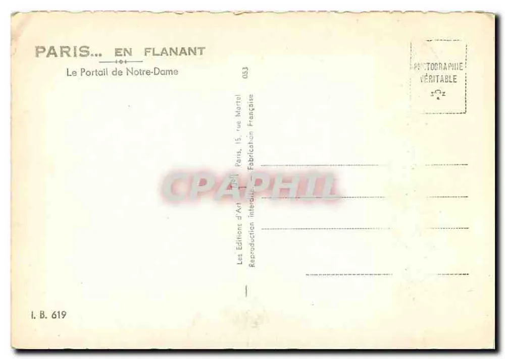 Portail de Notre-Dame — Paris — Éditions d'Art Merret - Verso