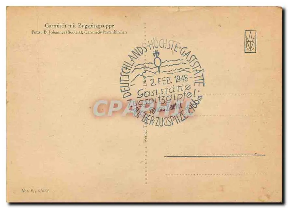 Garmisch com a Zugspitzgruppe — Foto B. Johannes (Beckert), Garmisch-Partenkirchen — N° 1096 - Verso