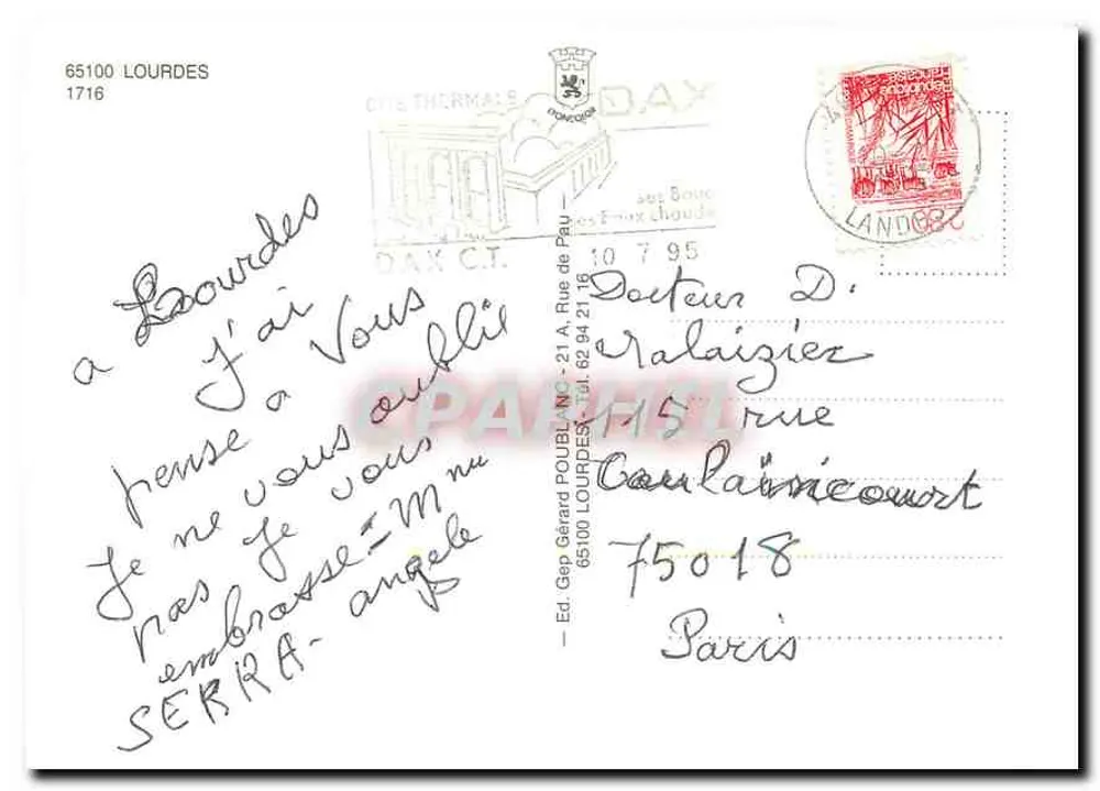 Lourdes — Uma flor de Lourdes — Ed. Gep Gérard Poulain, Dax - Verso