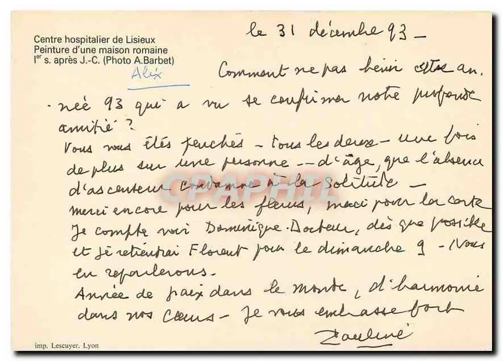 Malerei eines römischen Hauses — Krankenhauszentrum Lisieux — imp. Leseuyer, Lyon - Rückseite