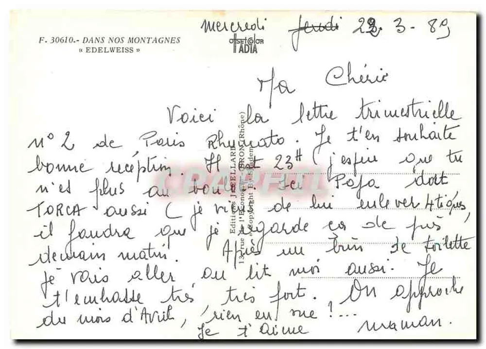 Edelweiss — Nas nossas montanhas — Édition Jeellary (Rhône) - Verso
