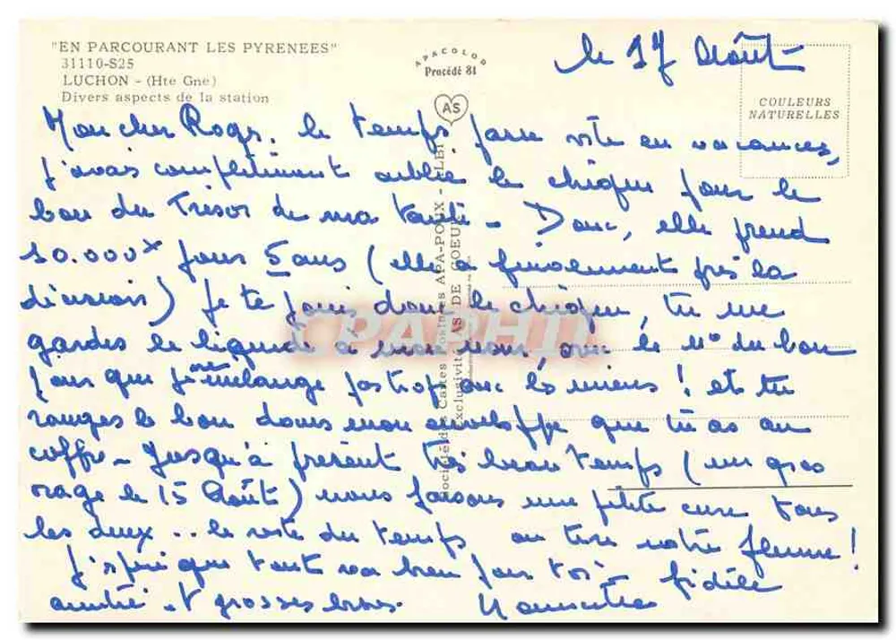 Luchon - Königin der Pyrenäen — Antike Ansichtskarte Spacolor n°31110-S25 - Rückseite