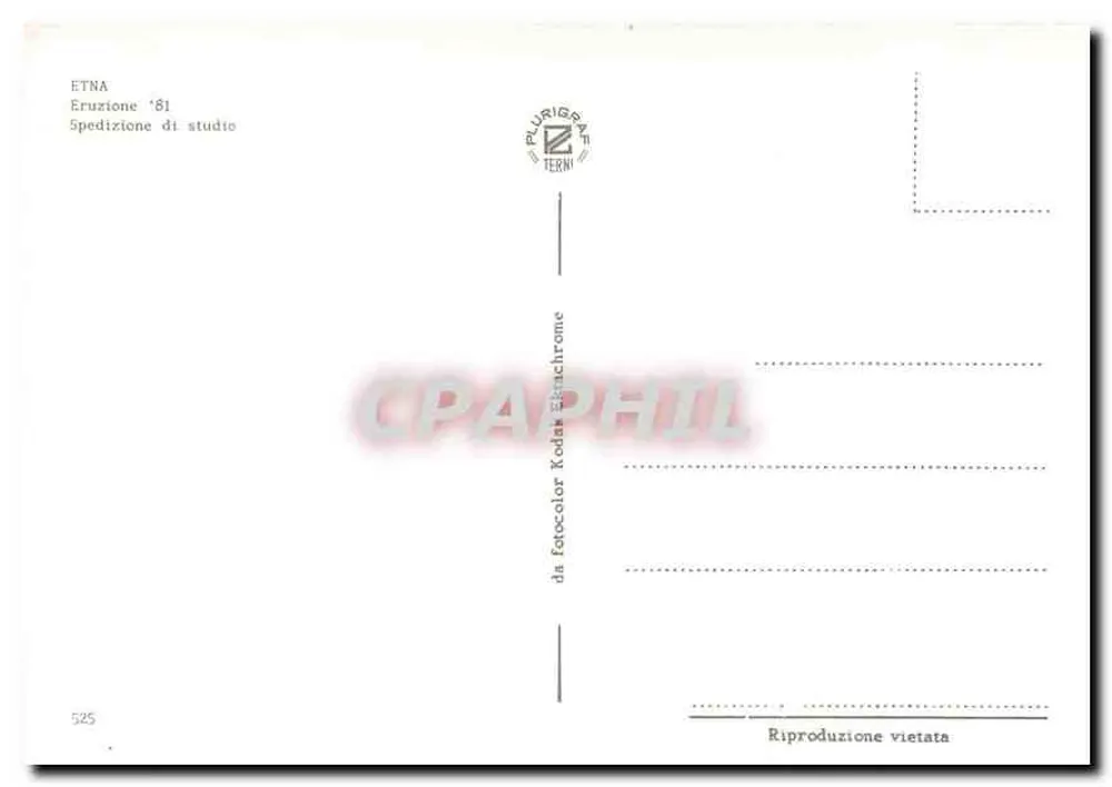 Etna — erupção 1981 — Plurigrafe Terni n°525 - Verso