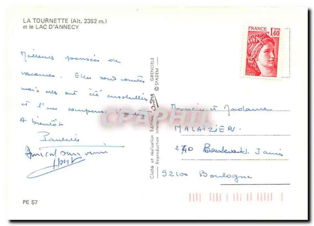 A Tournette (Alt. 2352 m.) e o Lago d'Annecy — Edição Grenoble Éditions SPADEM - Verso