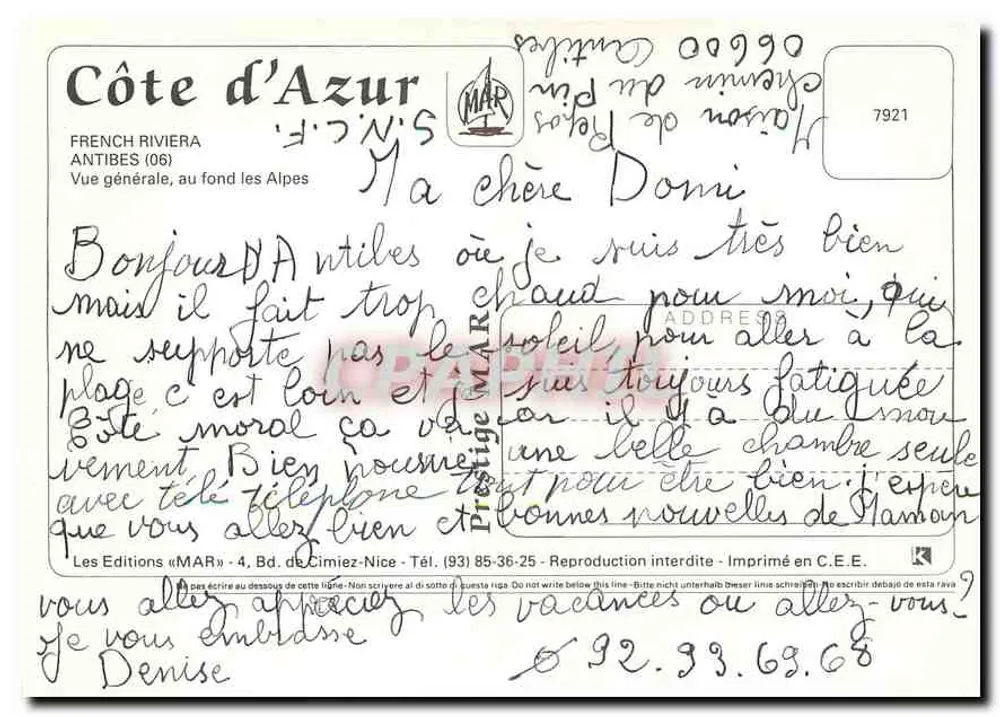 Antibes — Allgemeiner Blick, im Hintergrund die Alpen — Editionen «MAR» - Rückseite