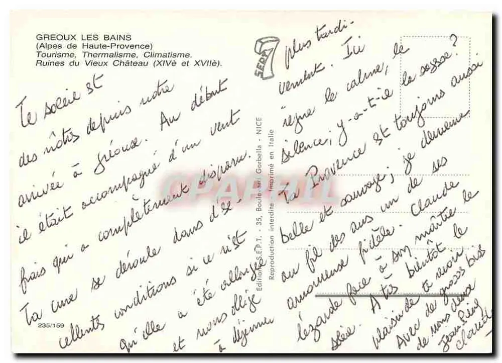 Greouxs-les-Bains — Ruines du château — Édition S.E.P.T. n°235/159 - Rückseite