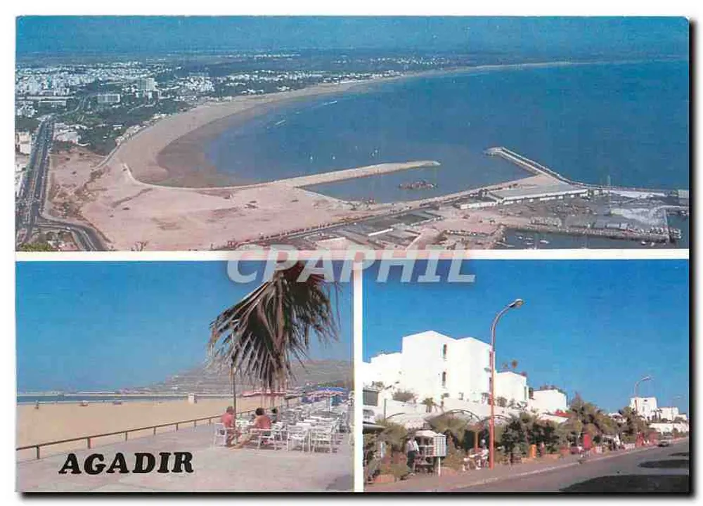 Agadir — vue aérienne et scènes de plage et de rue — Créaté Éditions - Recto