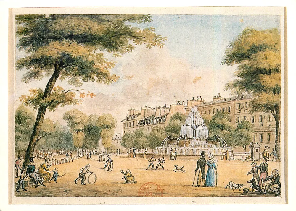 A praça do Castelo da Água — aquarela de Christophe Civeton, 1796-1831 — edição Marais-Guillaud, França - Frente