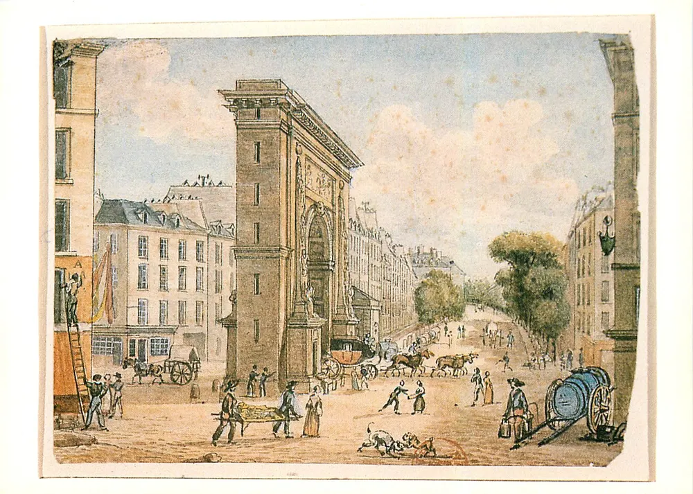 Boulevard e Porta Saint-Denis — Acquerello di Christophe Civeton, 1796-1831 — Edizione Maras, n° 148 - Recto
