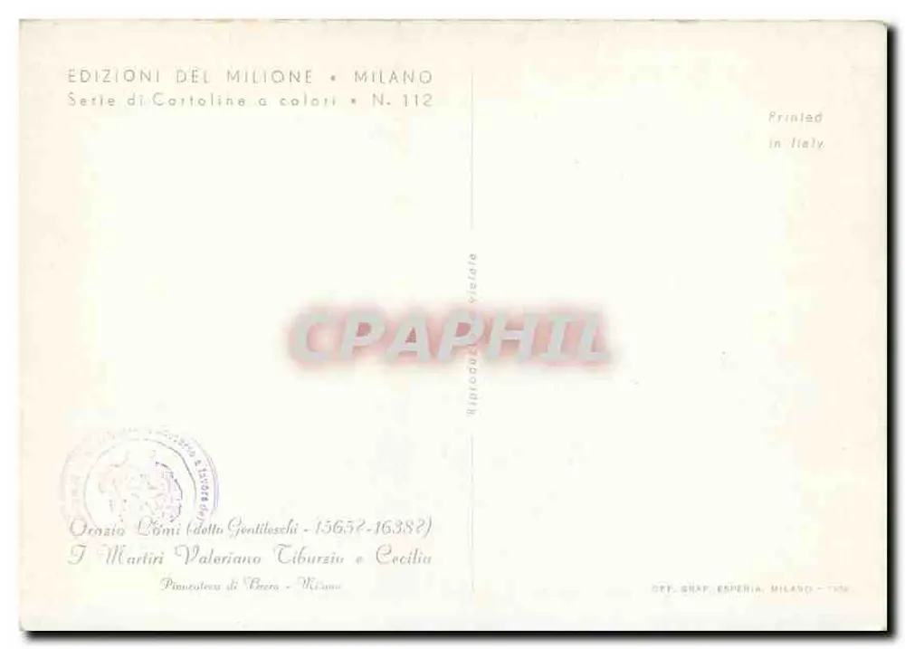 Die Märtyrer Valerian und Cecilia — Werk von Orazio Lomi — Editions Del Milione, Serie N. 112 - Rückseite