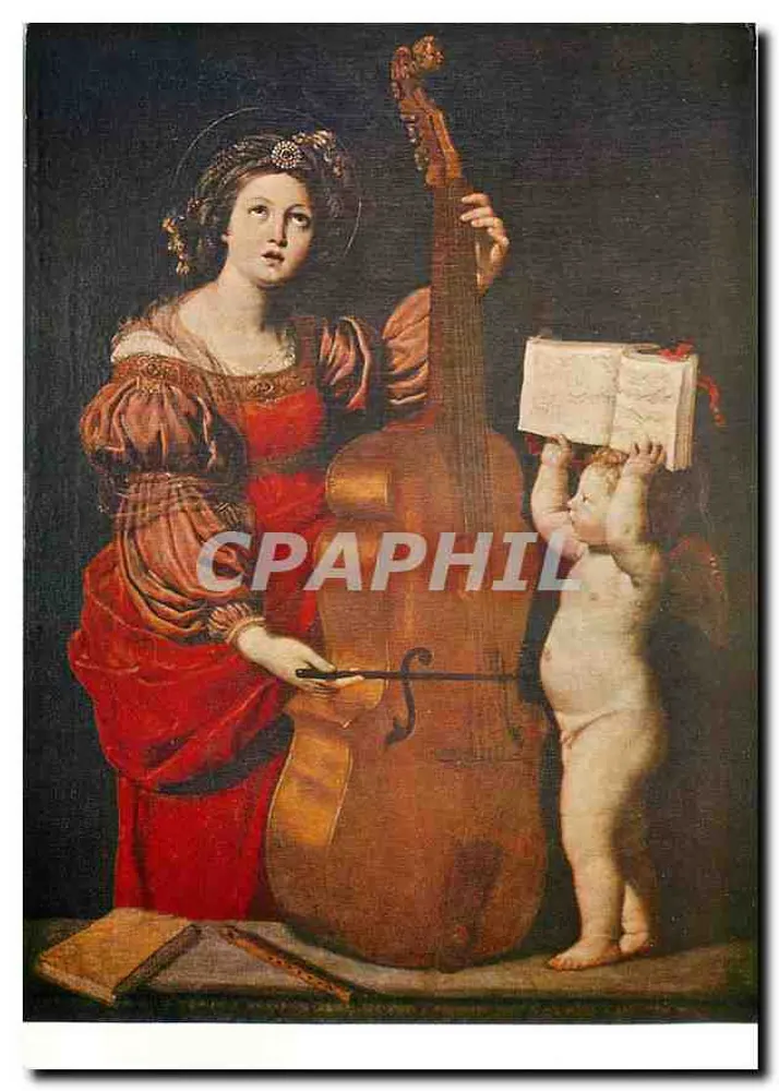 Sainte Cécile — avec un putto tenant un livre de musique — œuvre de Domenico Zampieri dit le Dominiquin (1581-1641) - Recto