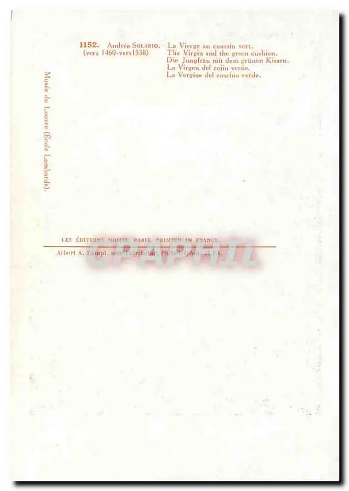 Dziwnica z zielonym poduszką — Andréa Solario (około 1460–około 1538) — Les Éditions Nomis, Paryż - Rewers