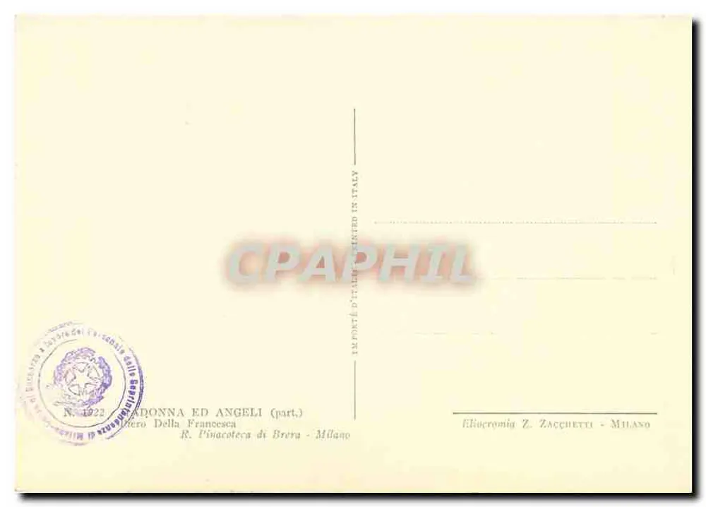 Madonna dos Anjos (part.) — detalhe da Virgem com o Menino — editor Z. Zacchetti, Milão, n° 1922 - Verso