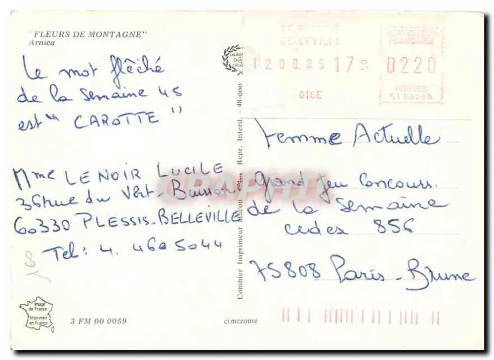 Flores de montanha — Arnica — Combièr Interd, Imprimerie - Verso