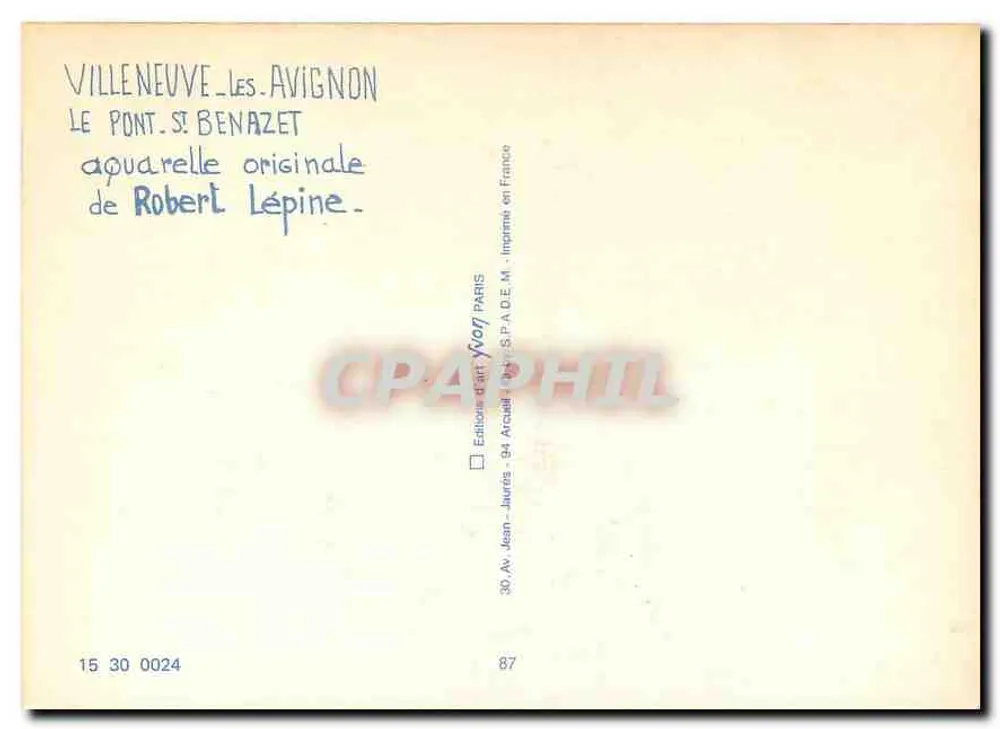 Villeneuve-lès-Avignon — Le Pont Saint-Benazet — Éditions d'Art Arcadi - Verso
