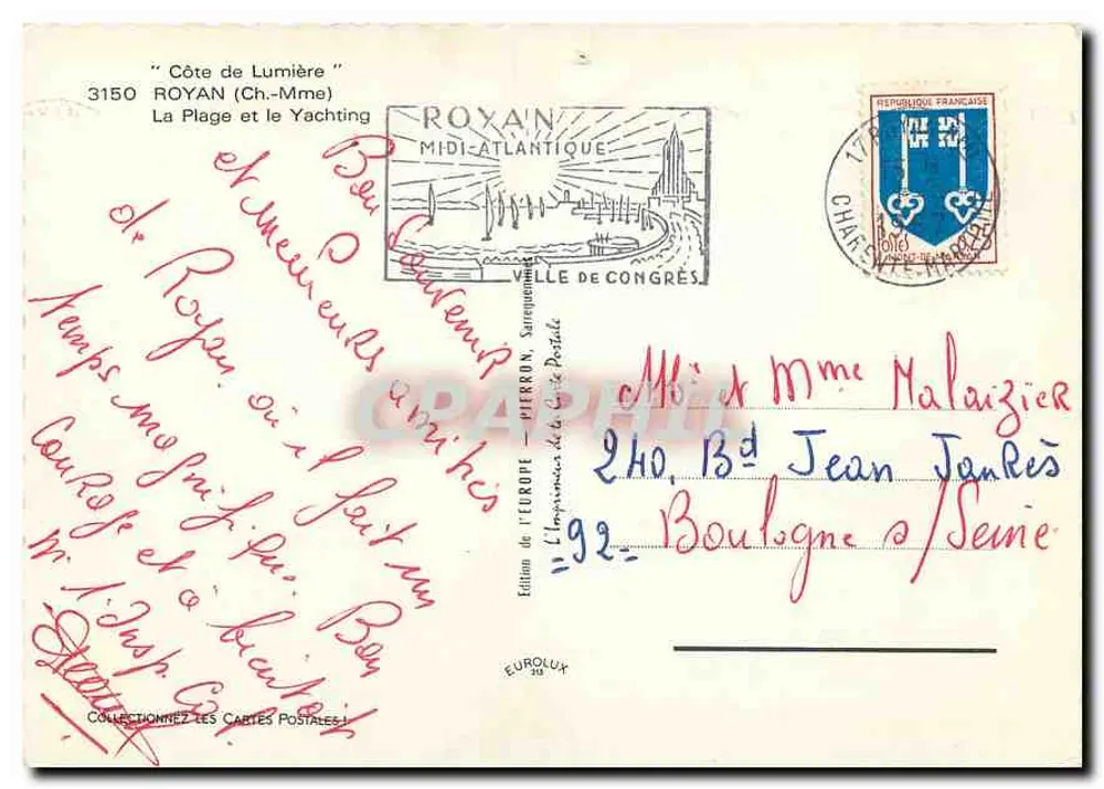 Côte de Lumière — Royan, Strand und Segeln — Edition Europe — n° 3150 - Rückseite