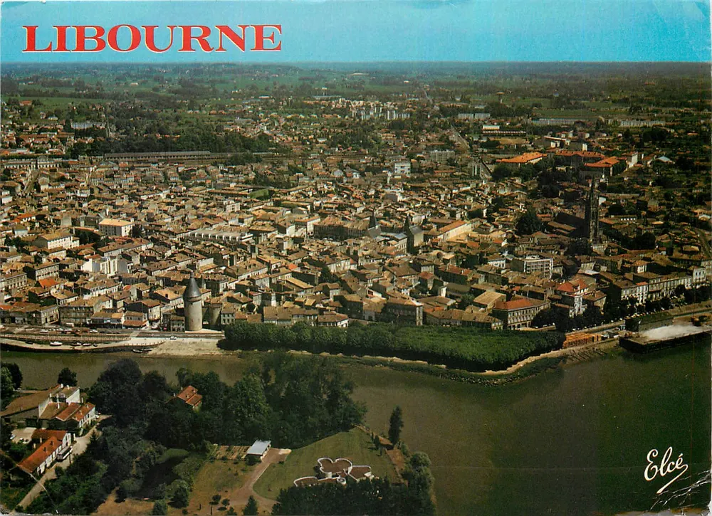 Libourne — allgemeiner Luftbildblick mit der Alten Turm — Verlag Elcéc - Vorderseite
