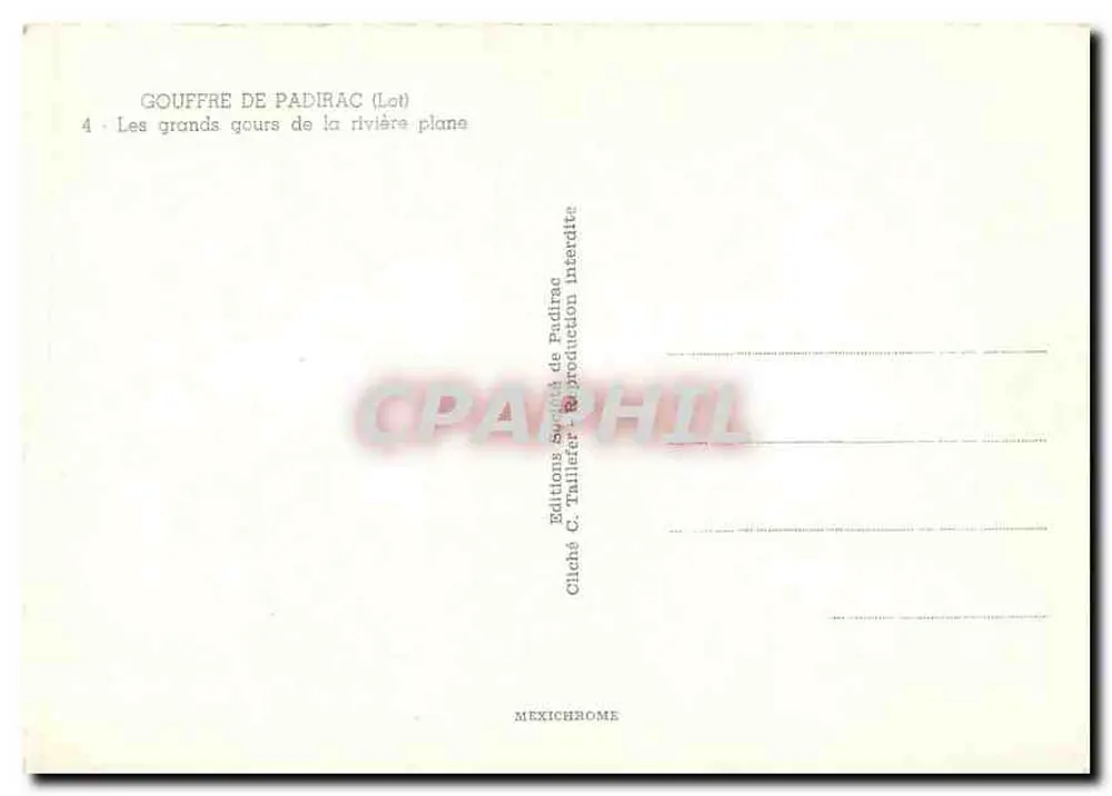 Gouffre de Padirac (Lot) — Die großen Becken des Flusses Plane — Éditions Cliché C. Tallière, Padirac - Rückseite