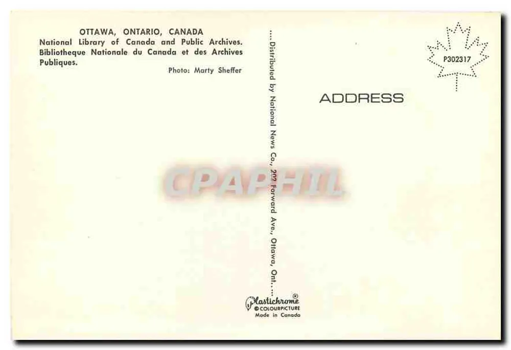 Nationalbibliothek Kanadas — Ottawa, Kanada — Verlag Plastichrome - Rückseite
