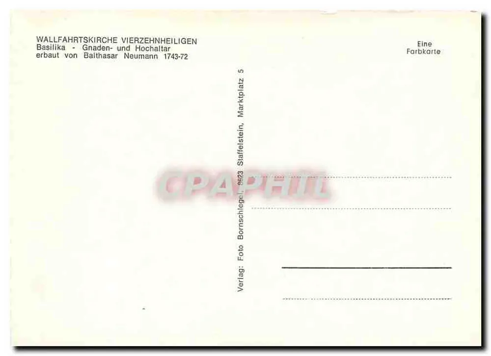 Wallfahrtskirche Vierzehnheiligen — Basilika - Gnaden- und Hochaltar — Verlag Bornschiegel, Nr. 5 - Rückseite