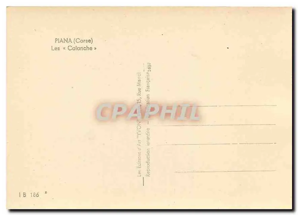 Piana (Korsyka) — Les « Calanche » — Wydawnictwo Sztuki 'TVQW' - Rue Mariotti, 15, Paryż - Rewers