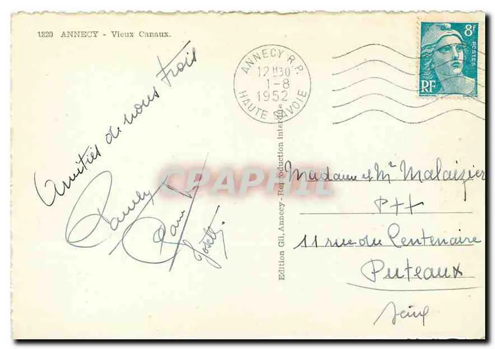 Annecy - Canais Velhos — Edição Gil, Alta Saboia, n° 1320 - Verso