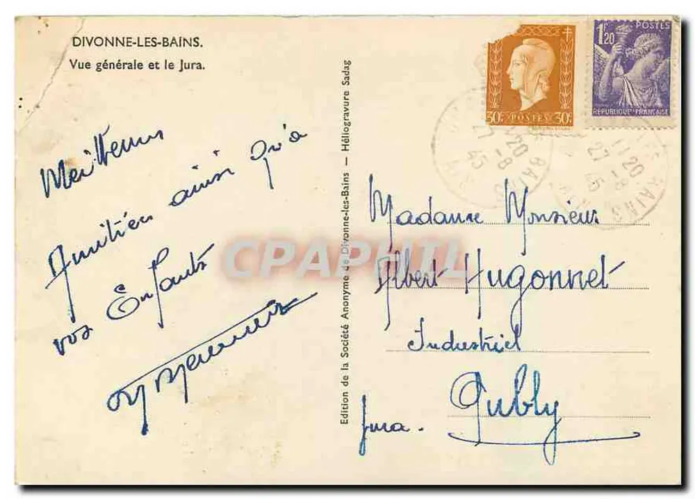 Divonne-les-Bains — Vue générale et le Jura — Édition de la Société Anonyme Sadag - Verso