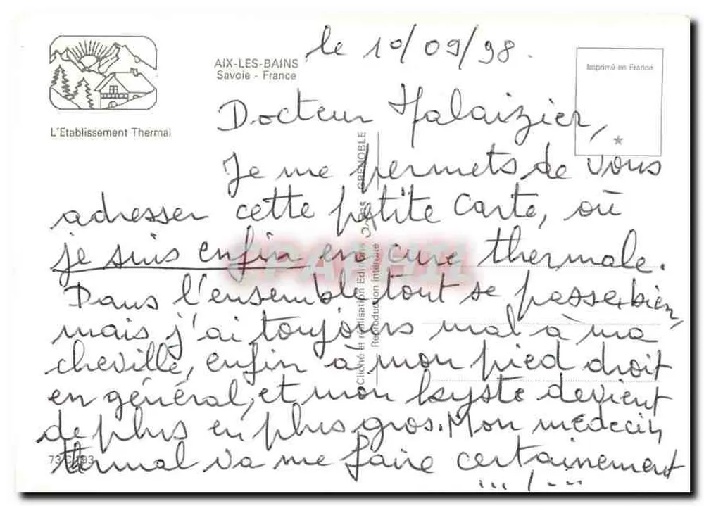Thermes Nationaux — Aix-les-Bains — Éditeur : L'Établissement Thermal - Verso