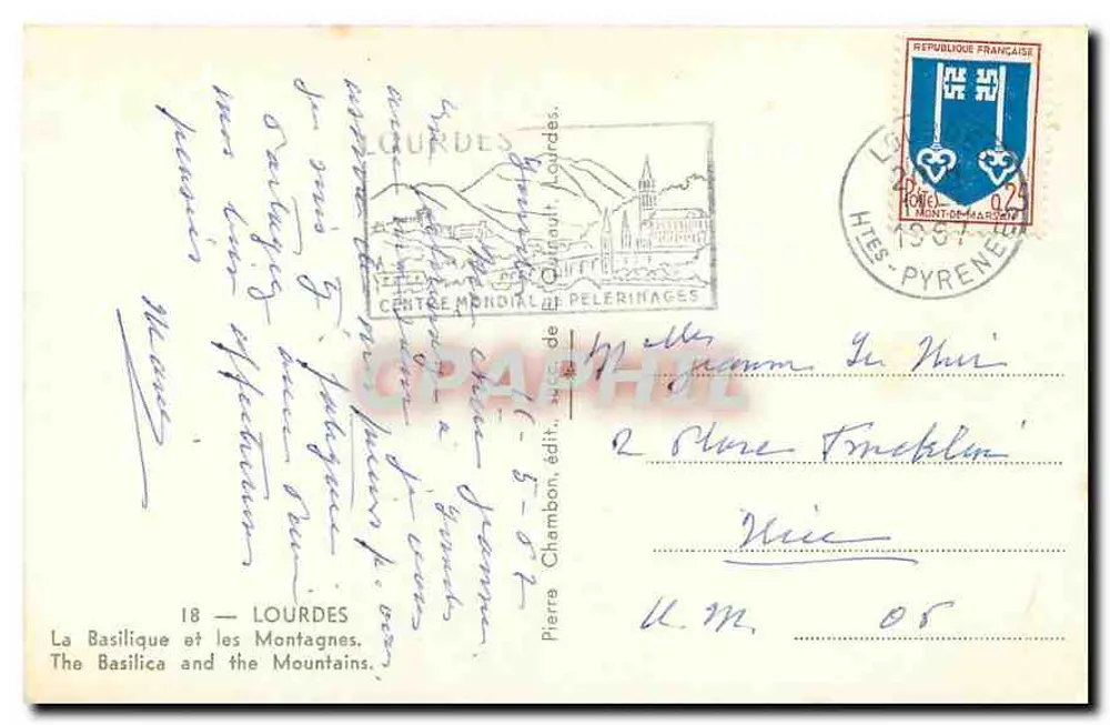 A Basílica e as Montanhas — Lourdes — edição Pierre Chambon, n°18 - Verso