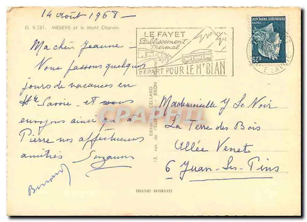 Mégeve e o Monte Charvin — vista aérea — Edições Cellard, n° 9231 - Verso