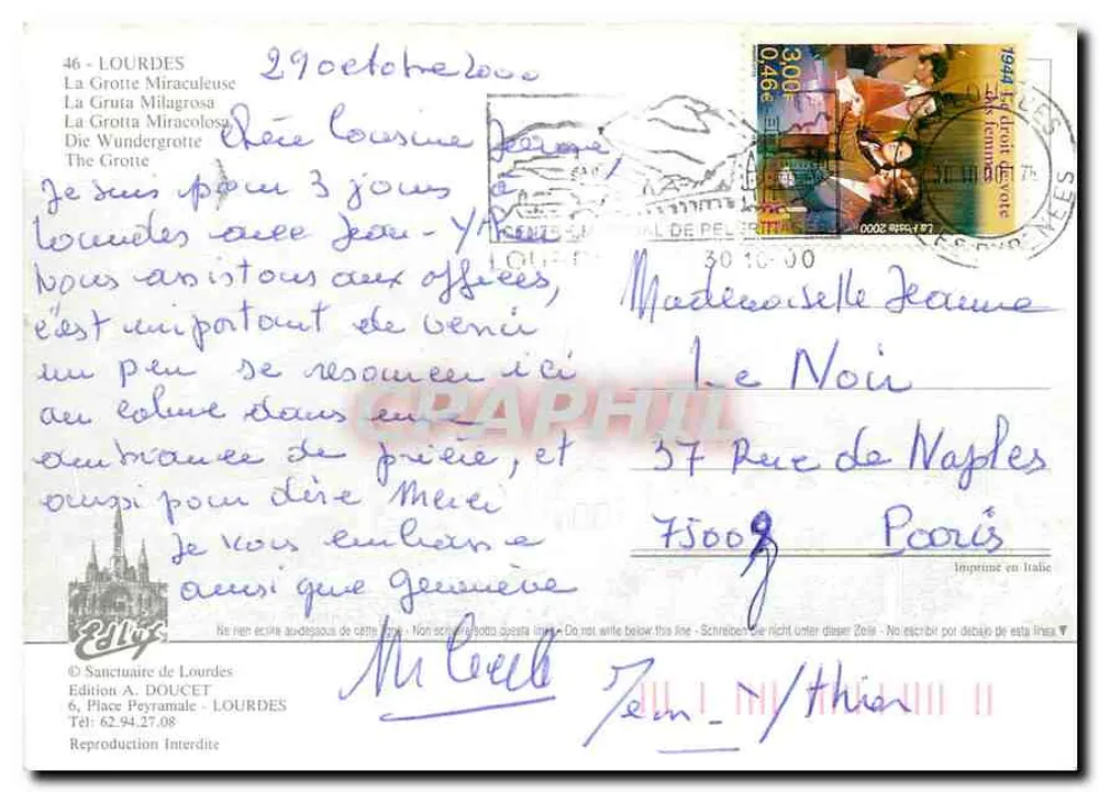 A Grotta Milagrosa de Lourdes — Santuário de Lourdes — Edição A. DOUCET - Verso