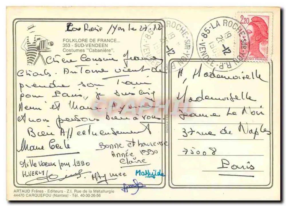 Les Rivières / Varennes-sur-Loire — Folklore Frankreichs, Kleidung 'Cabanière' — Artaud Frères, Nr. 353 - Rückseite