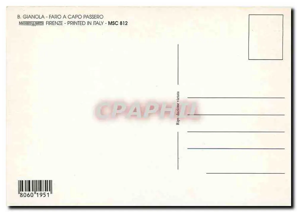 Capo Passero — lichttoren — B. Gianola, MSC 812 - Achterkant