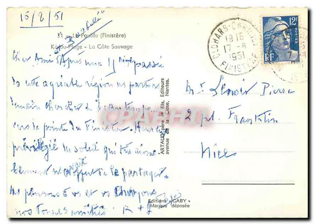 Le Pouldu (Finistère) — La Côte Sauvage — Édition Gaby - Rückseite