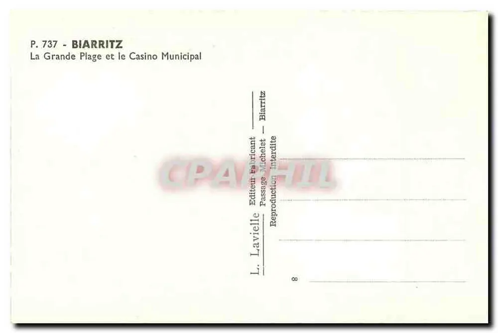 Biarritz — Die Grande Plage und das Municipale Casino — L. Lavielle - Rückseite
