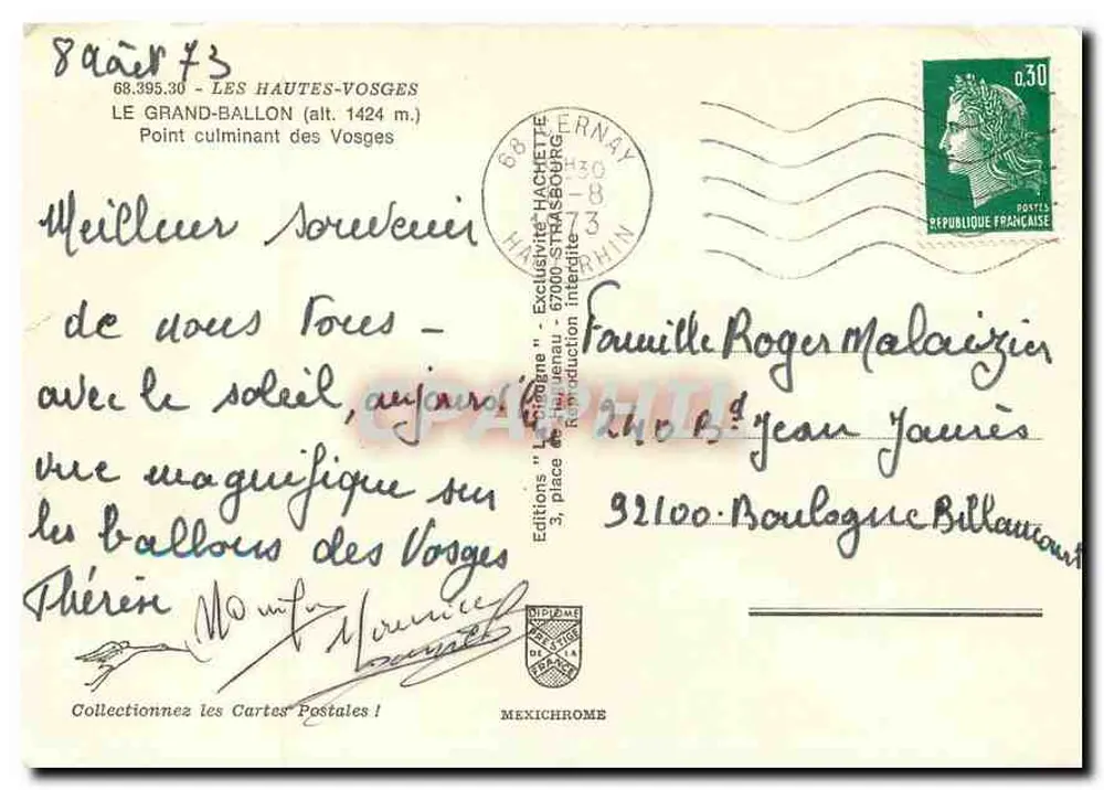 Grand-Ballon — Höchster Punkt der Vosges — Hachette Verlag - Rückseite