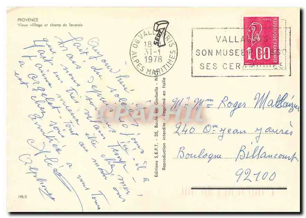 Provence — Vieux village et champ de lavande — Editions S.E.P.T. - Imprimé en Italie - Verso